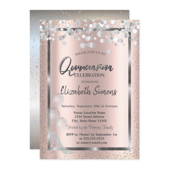Silver Confetti Balloons Rose Gold Quinceañera