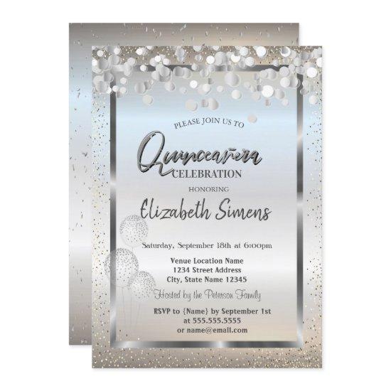Silver Confetti Dots Balloons Frame Quinceañera