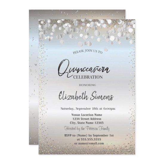 Silver Confetti Dots Princess Silver Quinceañera