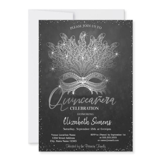 Silver Confetti Masque Dark Quinceañera