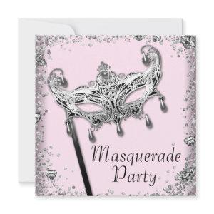 Silver Confetti Pink Black Masquerade Party