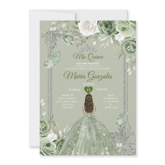 Silver Crown Sage Green Floral Mis Quince 15 Anos