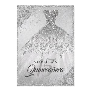 Silver Diamond Lace Sparkle Gown Quinceanera