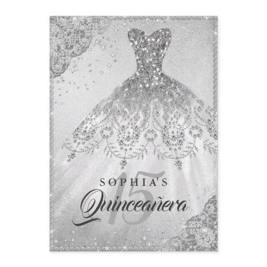 Silver Diamond Lace Sparkle Gown Quinceanera