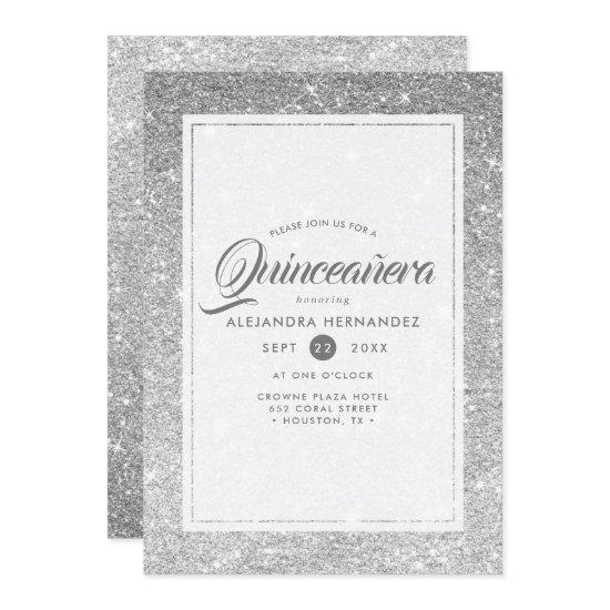 Silver Diamond Sparkle Glitter Elegant Quinceañera