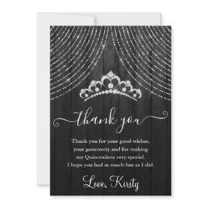 Silver Diamond Tiara on Black Wood Quinceanera Thank You Card