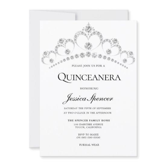 Silver Diamond Tiara Quinceanera Party Invite