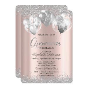 Silver Diamonds Balloons Rose Gold Quinceañera