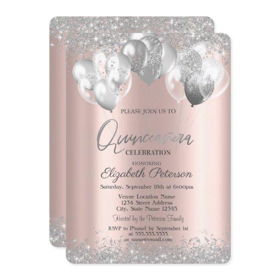 Silver Diamonds Balloons Rose Gold Quinceañera