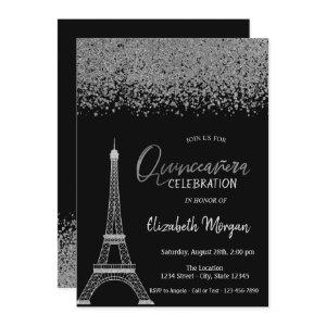 Silver Diamonds,Eiffel Tower Black Quinceañera