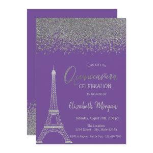 Silver Diamonds,Eiffel Tower Violet Quinceanera