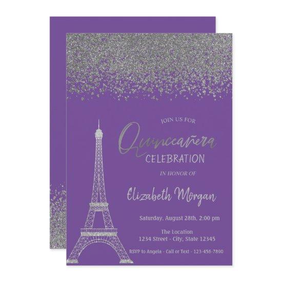 Silver Diamonds,Eiffel Tower Violet Quinceanera