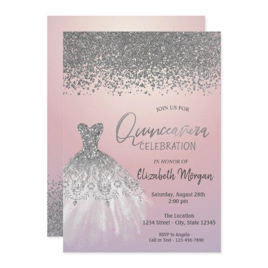 Silver Diamonds,Glitter Dress Pink Quinceañera