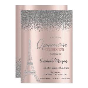 Silver Diamonds Rose Gold,Eiffel Tower Quinceanera