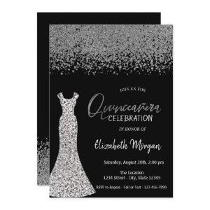 Silver Diamonds,Sequins Dress Black Quinceañera