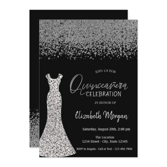 Silver Diamonds,Sequins Dress Black Quinceañera
