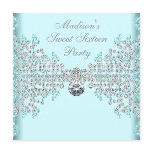 Silver Diamonds Teal Blue Sweet 16 Birthday Party