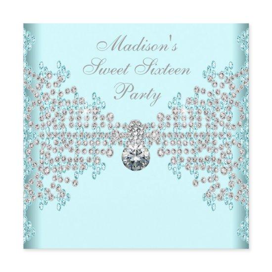 Silver Diamonds Teal Blue Sweet 16 Birthday Party