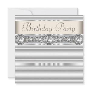 Silver Diamonds White Ivory Cream Birthday Party