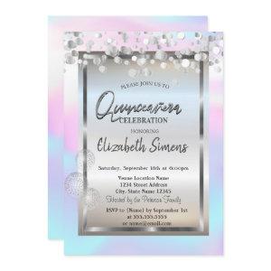 Silver Dots Balloons Frame Holographic Quinceañera