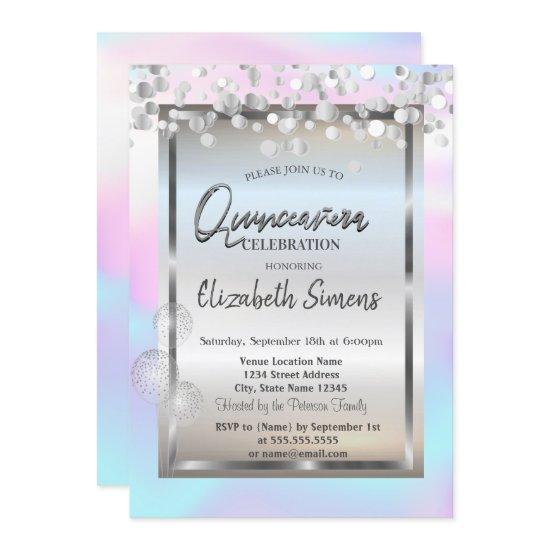 Silver Dots Balloons Frame Holographic Quinceañera