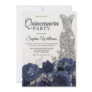 Silver Dress Gown Navy Quinceanera Party Shimmer