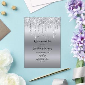 Silver Dripping Glitter Glam Quinceanera Birthday Acrylic