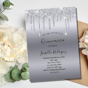Silver Dripping Glitter Glam Quinceanera Birthday