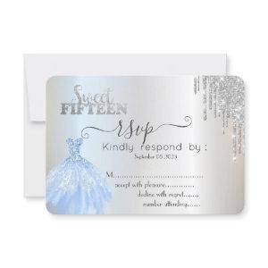 Silver Drips Blue Dress Sweet 15 RSVP