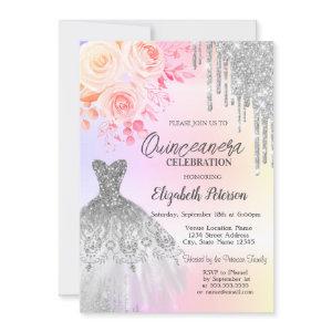 Silver Drips,Dress Ombre Roses Quinceanera
