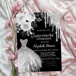Silver Drips,Dress Roses Black Quinceanera