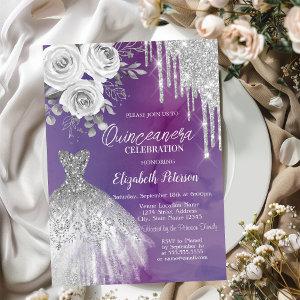Silver Drips,Dress Roses Purple Quinceanera