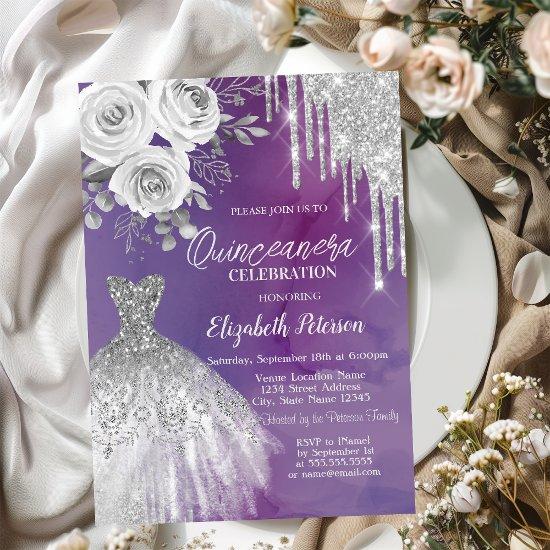 Silver Drips,Dress Roses Purple Quinceanera