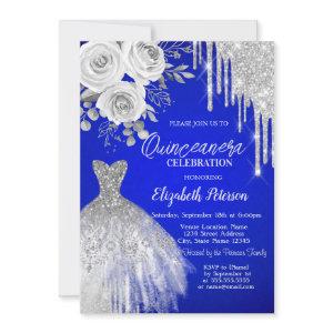 Silver Drips,Dress Roses Royal Blue Quinceanera