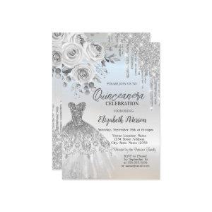 Silver Drips,Dress Roses Silver  Quinceanera