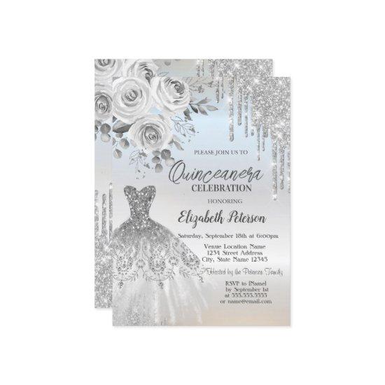 Silver Drips,Dress Roses Silver  Quinceanera