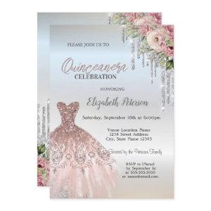 Silver Drips,Dress Roses Silver Quinceanera