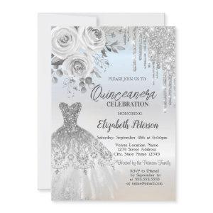 Silver Drips,Dress Roses Silver Quinceanera