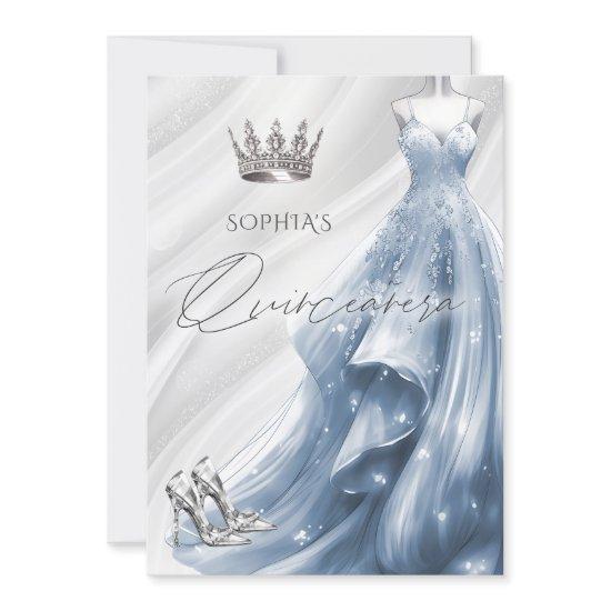 Silver Dusty Blue Sparkle Dress Quinceañera