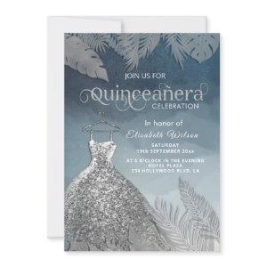 Silver dusty blue tropical dress Quinceañera