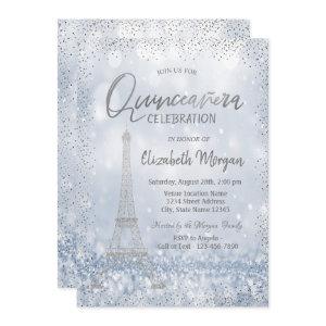 Silver Eiffel Tower Confetti Bokeh Quinceañera
