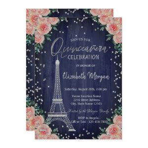 Silver Eiffel Tower Diamonds Flowers Quinceañera