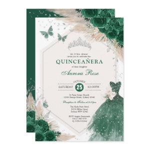 Silver Emerald Green Boho Roses Quinceañera Party