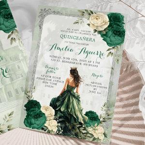 Silver Emerald Green Castle Princess Quinceañera