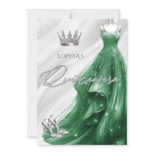 Silver Emerald Green Sparkle Dress Quinceañera