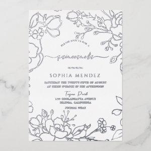 Silver Floral Elegant Quinceanera Party Silver Foil