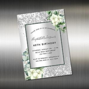Silver floral greenery birthday  magnet