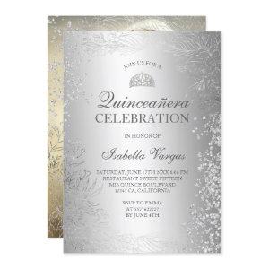 Silver floral metallic photo Tiara Quinceañera