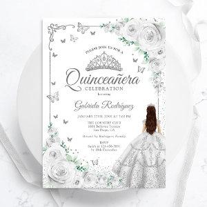 Silver Floral Watercolor Roses Quinceanera