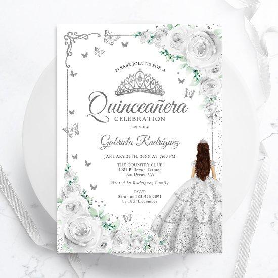 Silver Floral Watercolor Roses Quinceanera